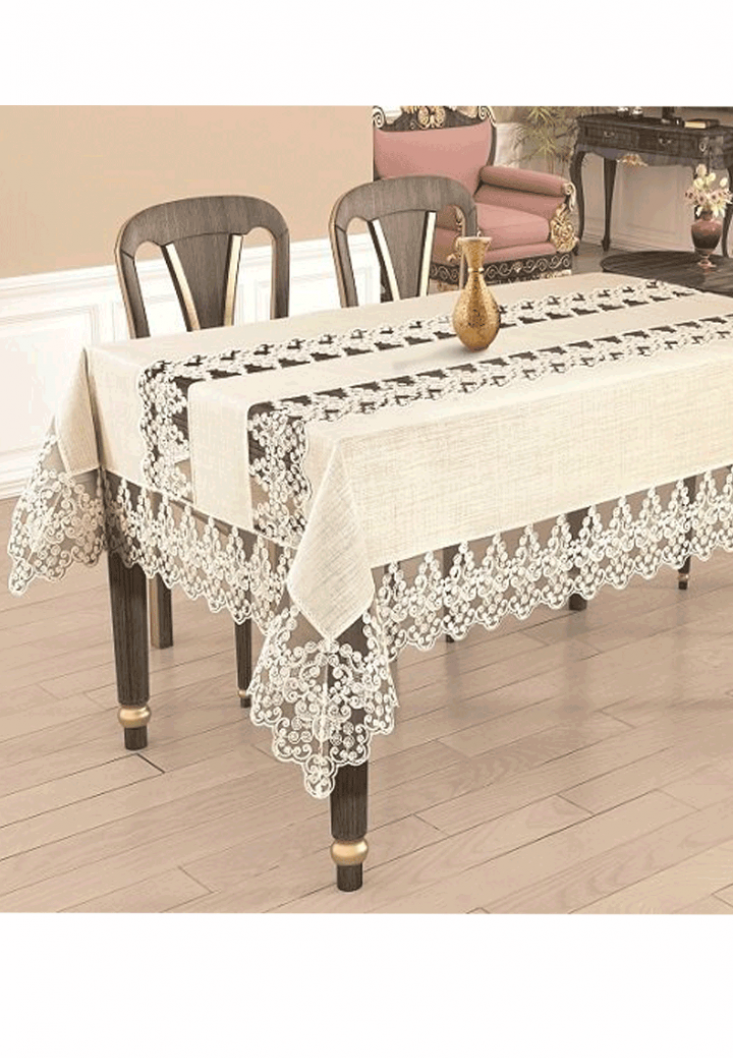 calve linen simli Fransız güpürlü 160x220 cm krem