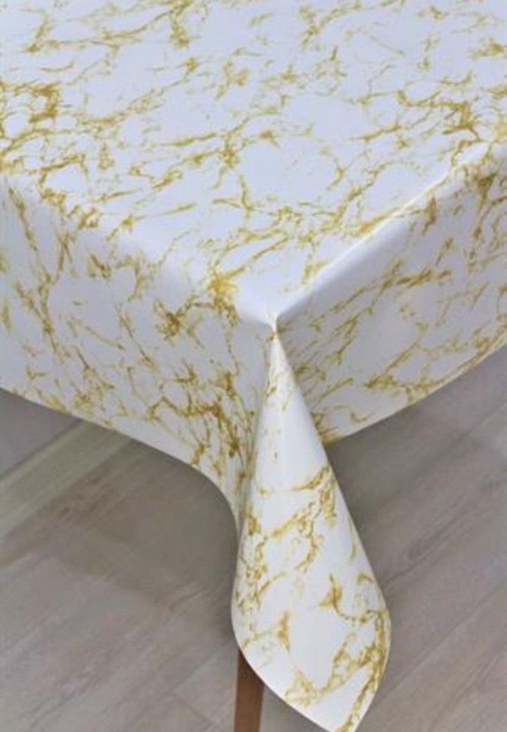 Elyaf Astarlı Silinebilir Pvc Muşamba Masa Örtüsü - Mermer Gold - 1068-