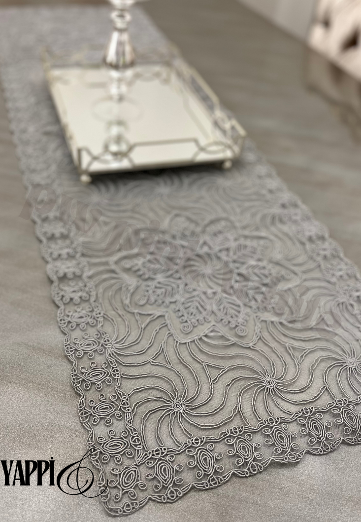 Yappi 35x140 cm Kordonlu runner Gri