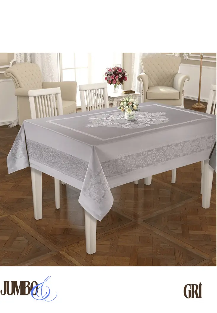 Jumbo Masa Örtüleri - 4 Kişilik 110x160 cm Gri İpek Saten 