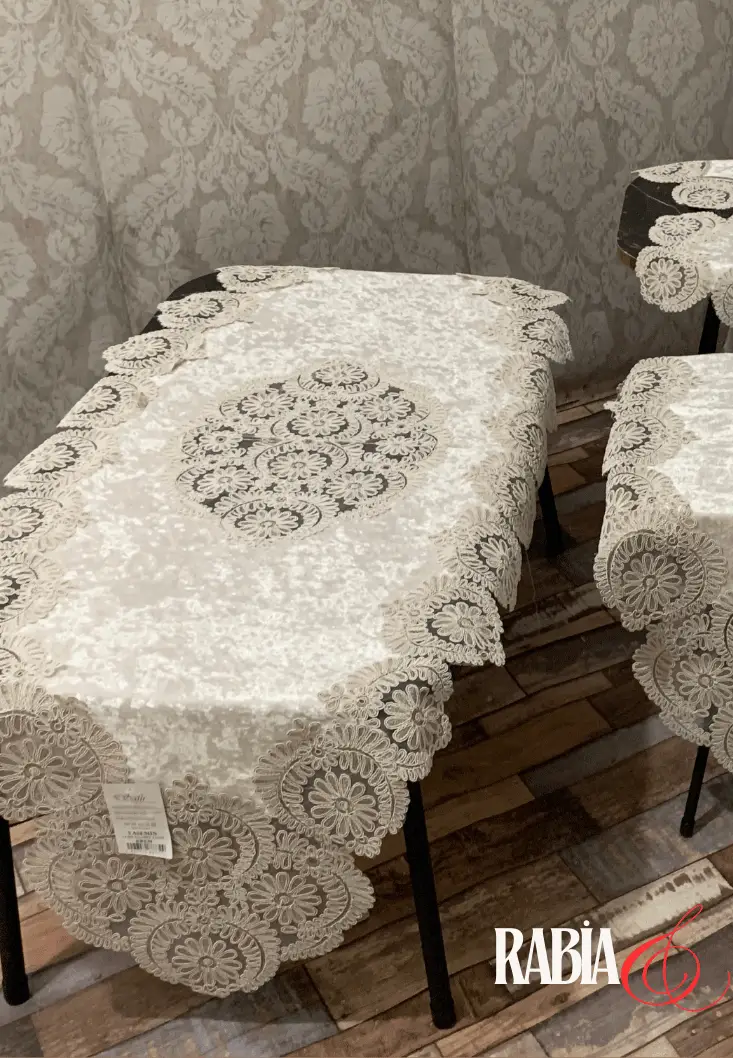 fransız Güpürlü Kadife yasemin Salon Takımı 5 Parça Krem